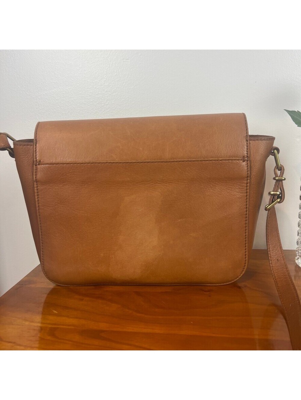 Madewell Vintage Brown Leather Crossbody Bag Brass Clasp Shoulder Purse - Picture 5 of 12